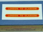 Set of 2 'London to Glasgow' decals for Matchbox Lesney 21 a/b Bedford Coach