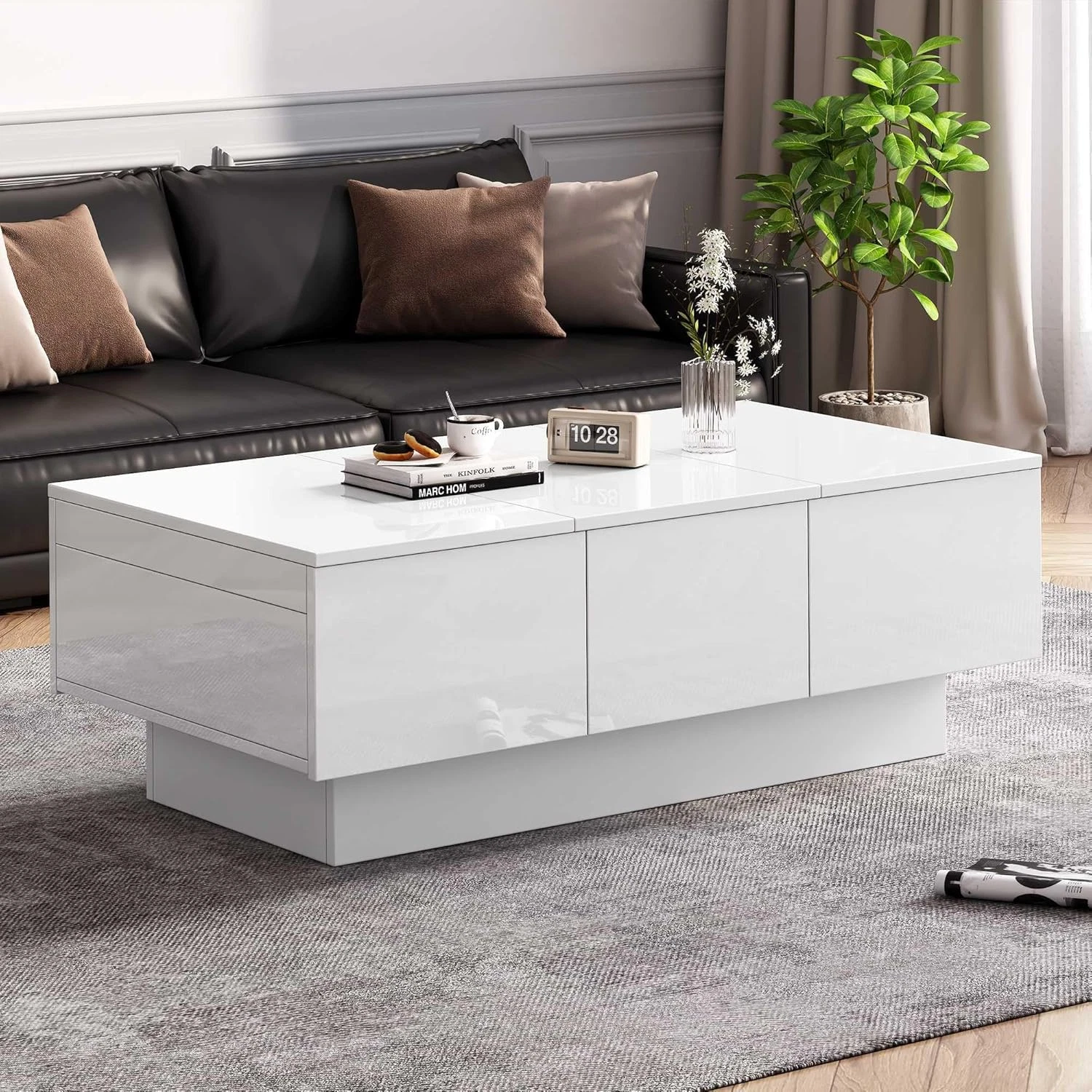 Coffee Table Wooden Centre Tea Tables with 2 Drawers Home Office for Living Room-image