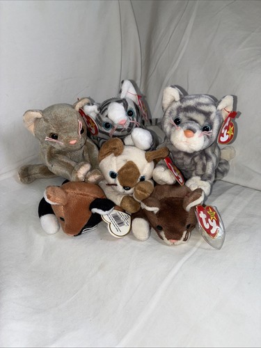 Lotto 6 gatti Ty Beanie Babies anni 90 vintage Pounce Chip Scat Silver Prance Snip