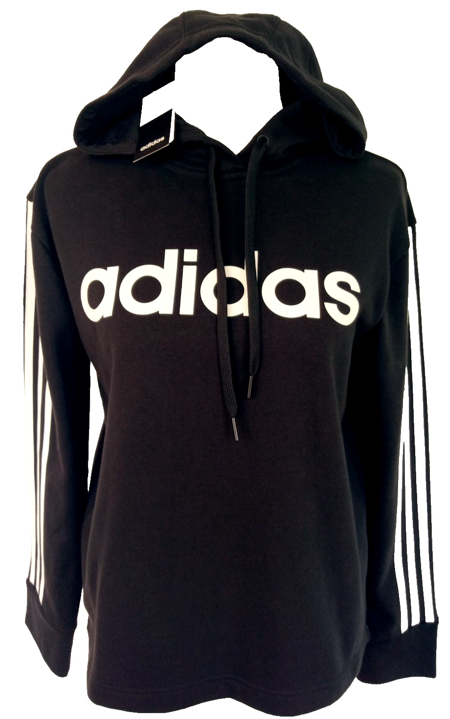 Adidas Sweater Hoodie Black 3 Stripes Pullover Fleece Womens Medium NWT