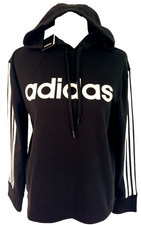 Adidas Sweater Hoodie Black 3 Stripes Pullover Fleece Womens Medium NWT