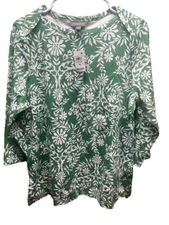 Style & Co. shirt womens plus size 1X pima cotton floral green New essential top