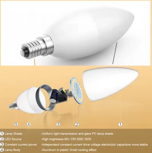 10pk LED Candelabra Bulb C37 Replacement 7W 60W E12 Base 120V 2700K Warm Frosted - Picture 2 of 7