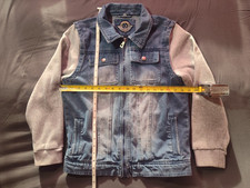 Urban Republic Boys Denim Hooded Jacket Blue Fleece Gray Sleeves Size L 14/16