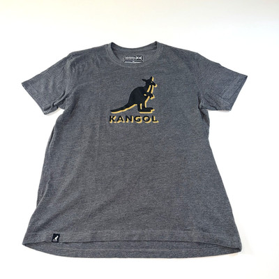Kangol Shirt Men's Dark Gray & Gold Kangaroo Logo Graphic T-Shirt Size Large EUC