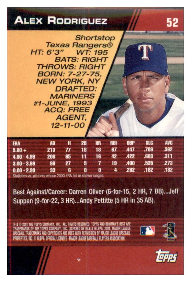 2001 Bowman's Best #52 Alex Rodriguez - Image 2 of 2