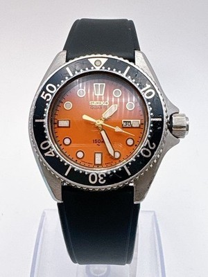 SEIKO QUARTZ Taucheruhr 150m 2625-0010 Orange Kautschuk aus Japan