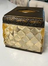 Vintage Heavy Amber Lucite Acrylic Square Tissue Box Holder Hollywood Recency