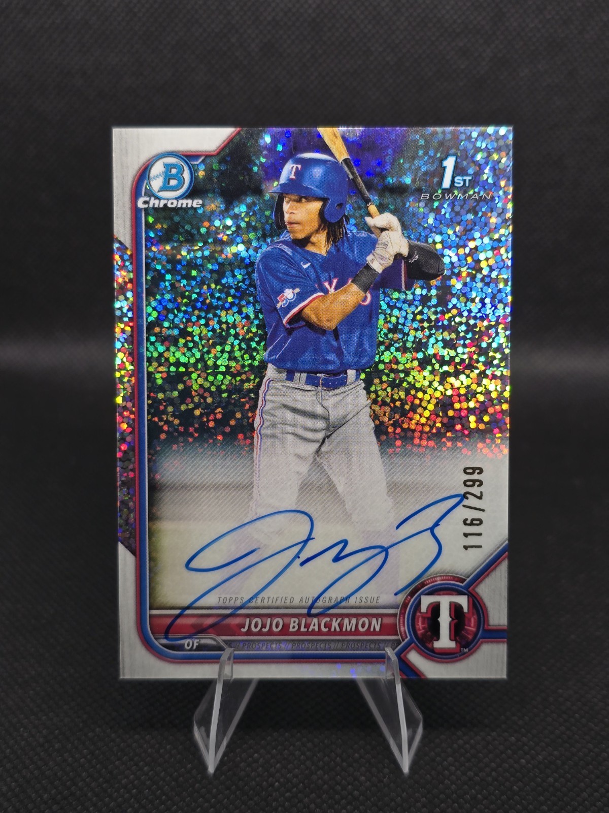 2022 Bowman JoJo Blackmon #CPA-JBN Chrome Auto Speckle Refractor /299 Rangers