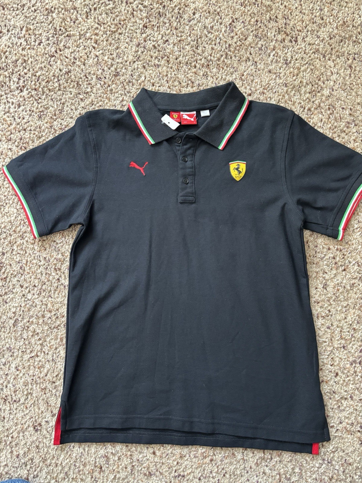 Boys NWT BLack Puma Ferrari Embroidered Polo Ferrari Merch Puma Brand Medium Med