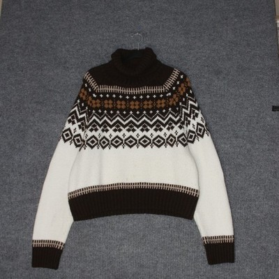 American Eagle Fair Isle Sweater Womens XXL Brown White Nordic Knit Turtleneck