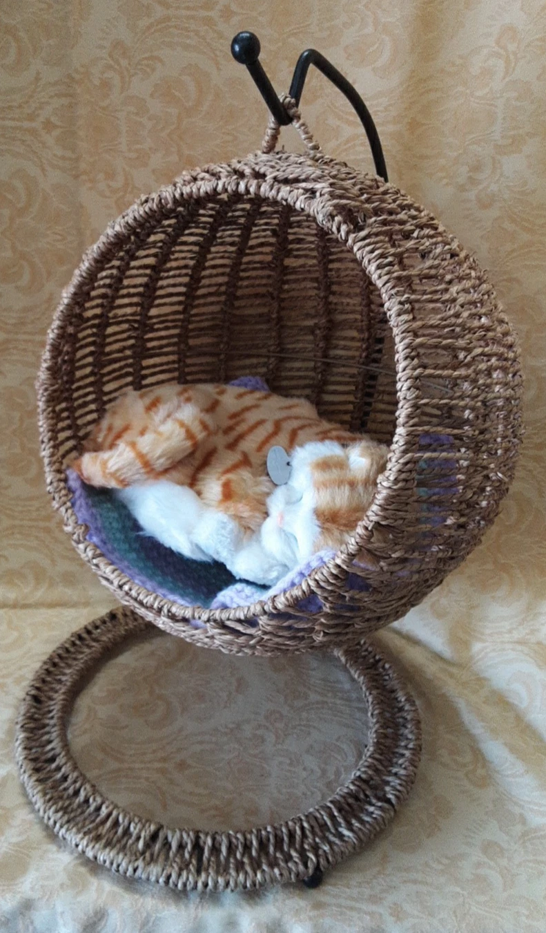 Rattan Wicker Hanging Pet Bed With Breathing Perfect Petzzz Orange Tabby Cat