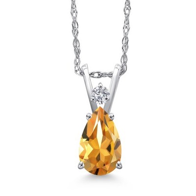 14K White Gold Citrine and Lab Grown Diamond Pendant Necklace for Women | 0.77