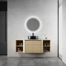 54'' Wall-Mounted Bathroom Vanity With Ceramic Art Sink, and 2-Storage Shelves,