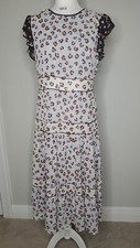 ANN TAYLOR Mixed Animal Print Tiered Ruffle Sleeve Midi Dress 4P Cottage core