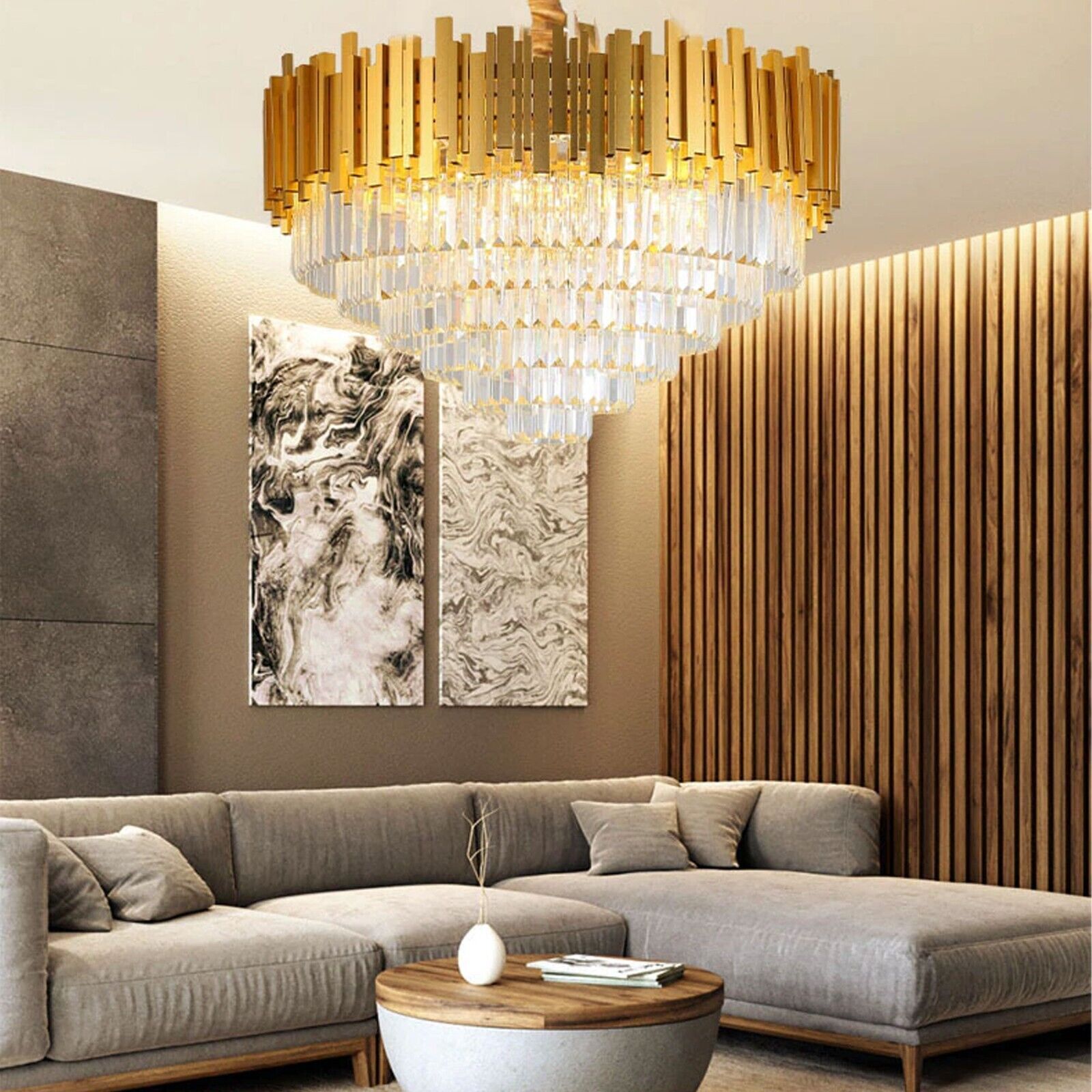 Modern Gold Crystal Chandelier Luxury Living Room Large Ceiling Pendant