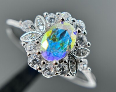 Entourage Ring Halo Kanal Ovalschliff Spektralfarben Silberring 925er