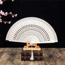 Spanish Wooden Folding Fan Pure Color Hollow Carved Fan Ribs Dancing Fan Female