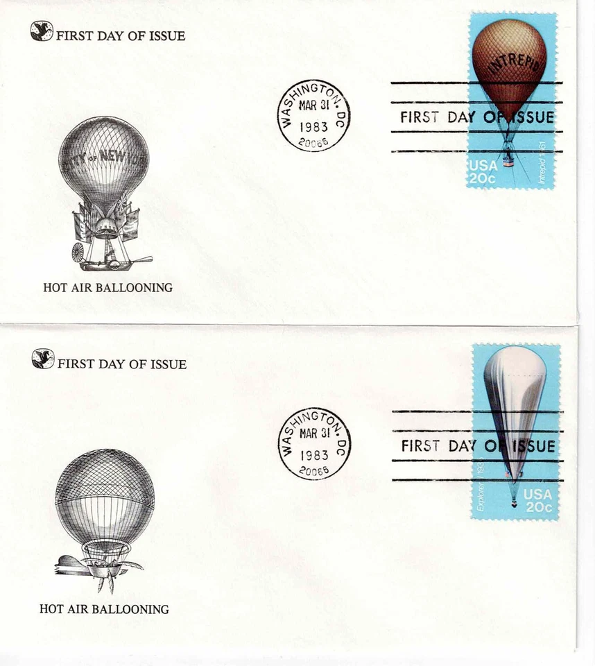 US Scott #2032-35, First Day Covers 3/31/83 Washington Single Hot Air Balloon - Image 2 of 2