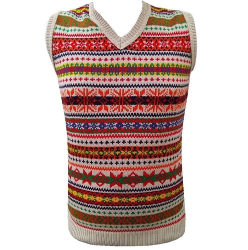 Unisex Herren Fairisle Weste Pullunder Vintage Ärmellos Strickpullover 50s 60s - Bild 27 von 52