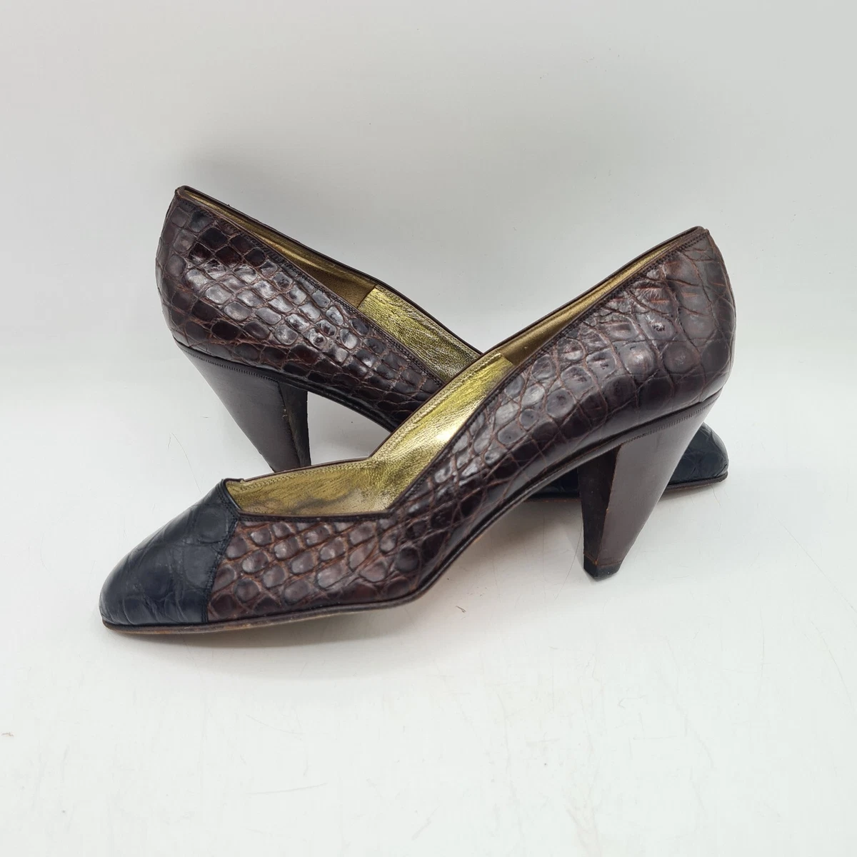 Walter Steiger Vintage Leather Womens Heel Pumls Shoes Black Italy