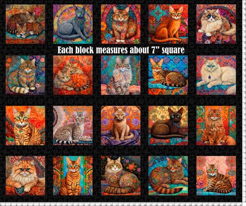 Quilting Treasures - Quilt Room Kitties 36.5" Cat Picture Patch Panel - Black - Picture 2 of 5