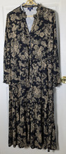 Chaps Shirtdress Dress Large Beige Black Paisley Midi Country Prairie Autumn