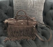 Vince Camuto Signature Kilty- Structured Brown Suede Fringe Satchel Bag Nwt $748