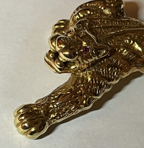 Vintage 14K Yellow Gold Panther Slider Pendant With Ruby Eyes 8.69 Grams - Picture 2 of 18