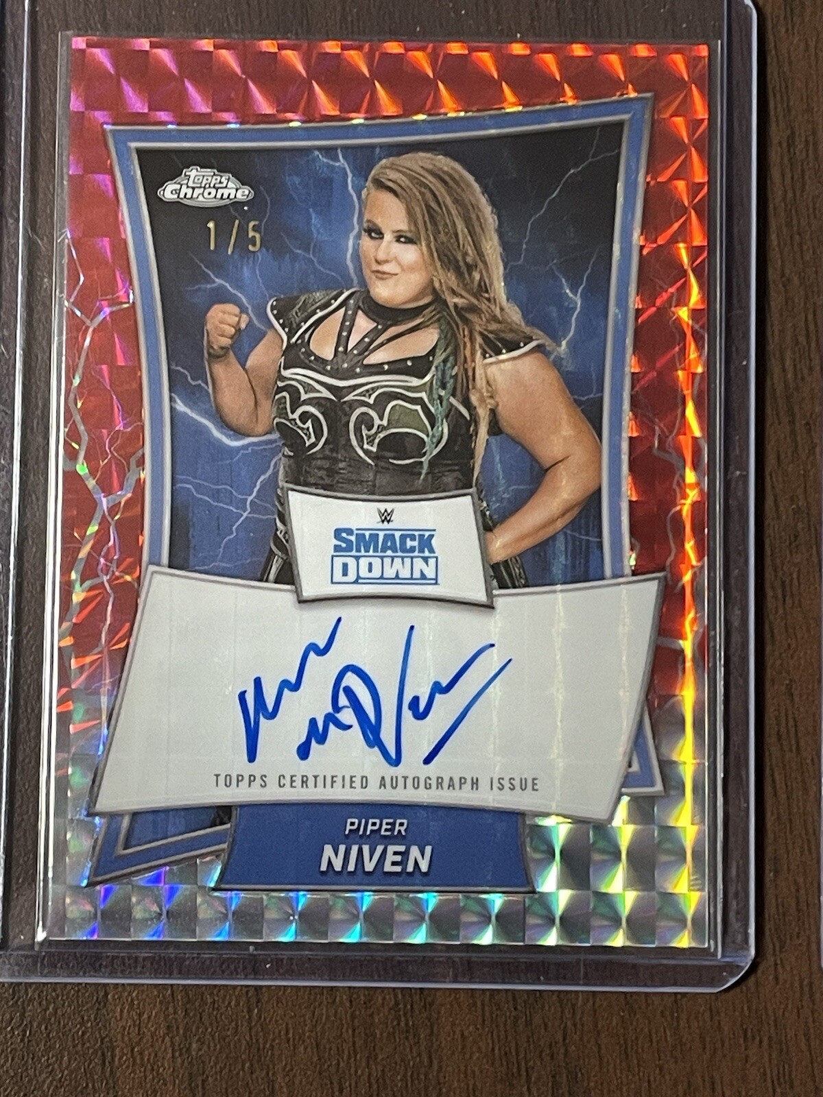 2025 Topps Chrome WWE Piper Niven Red Refractor Auto /5 On Card