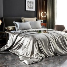 Silk Bedding Set with Duvet Cover Bed Sheet Pillowcases Single Double Bedsheet