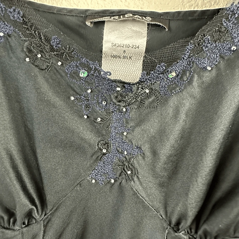 Camiseta sin mangas corsé de seda con 8 adornos de encaje Tribal para mujer negra oscura Fairycore Y2K cuentas Foto 3 de 4