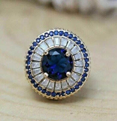 4Ct Round Cut Simulated Sapphire Cluster Engagement Ring 14K White Gold Plated