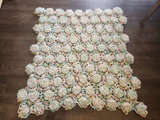 Vintage Estate Find Hand Crocheted Pastel Blanket Couch Throw Or Lap Blanket 