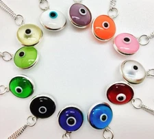 925 Sterling Silver Evil Eye Necklace Mati Nazar Pendant Charm Round Girl Women 