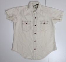 VINTAGE BOYS CREAM BEIGE SHORT SLEEVE BUTTON-UP SHIRT - CAMPUS RUGGED COUNTRY 10