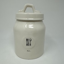 Rae Dunn Magenta Ivory Canister Jar w/Lid Fork Knife Spoon Artisan Collection