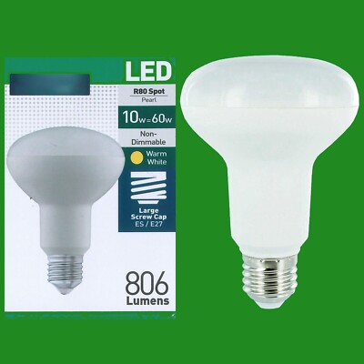 8x 10W (=60W) R80 LED Pearl Reflector Spot Light Bulbs E27 3000K Warm White Lamp