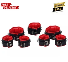 Genuine Cowhide Leather Bondage Set Collar, Ankle & Wrist Cuffs 7-Pieces