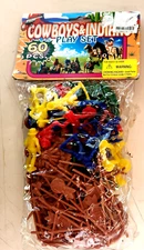 Vintage Western Soldiers Cowboys & Indians TM Plastic Play Set 60 Pcs. NEW