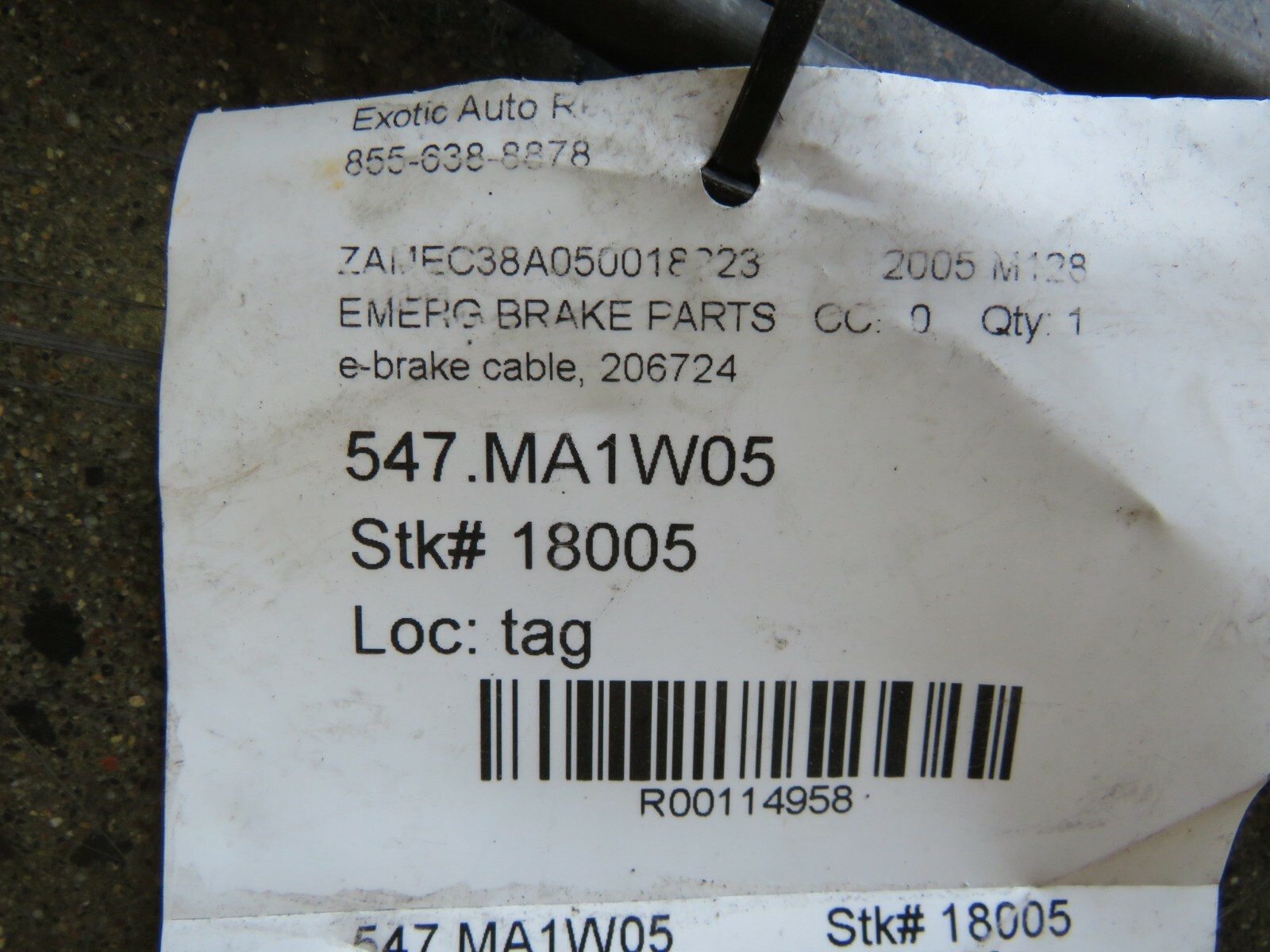 Maserati M128, E-Brake Cable, Used, P/N 206724