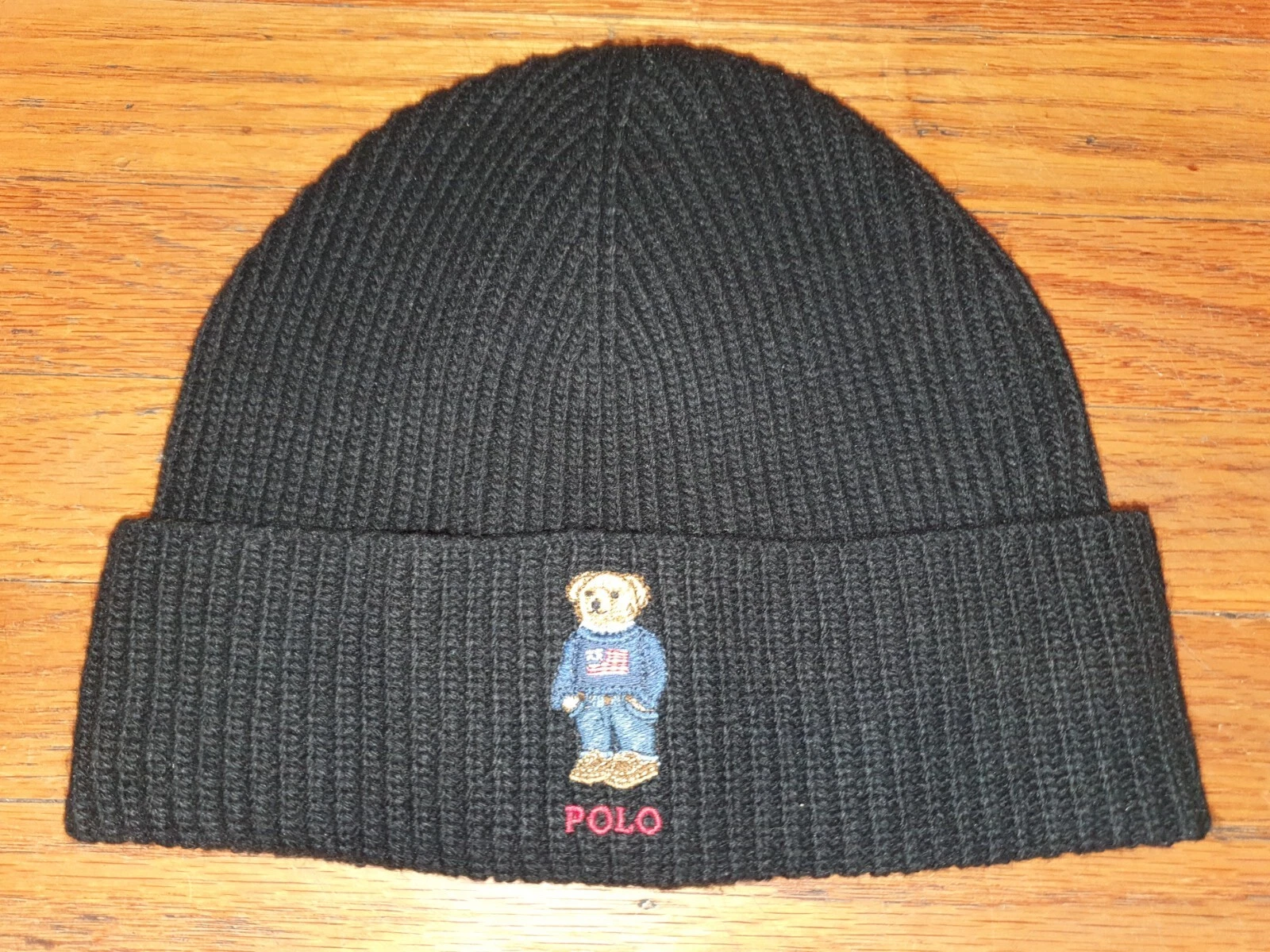 New Polo Ralph Lauren Black Bear Beanie Winter Hat One Size NWT