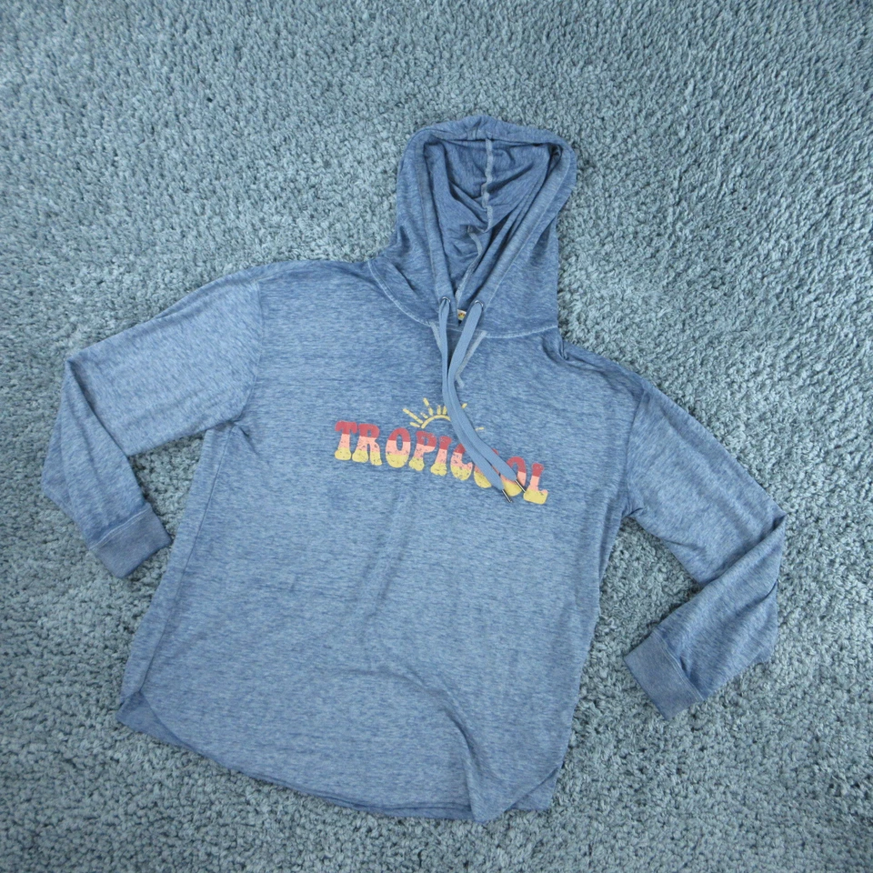 C&C California 衬衫女式中号蓝色图案 T 恤 Tropicool 长袖连帽 — 第 2/4 张图片