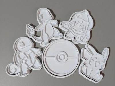 Pokemon Cookie Cutters & Stamps Pikachu Charmander Squirtle Poke Ball Anime