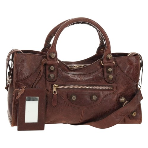 BALENCIAGA The Giant Part-Time Bag Leather 2way Brown Gold 173082 Auth 185300SM