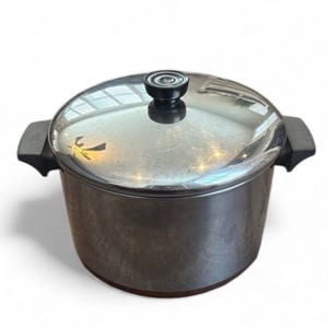 Vintage Revere Ware 1801 6-Qt Stock Pot w/ Lid Copper Bottom Stainless Steel