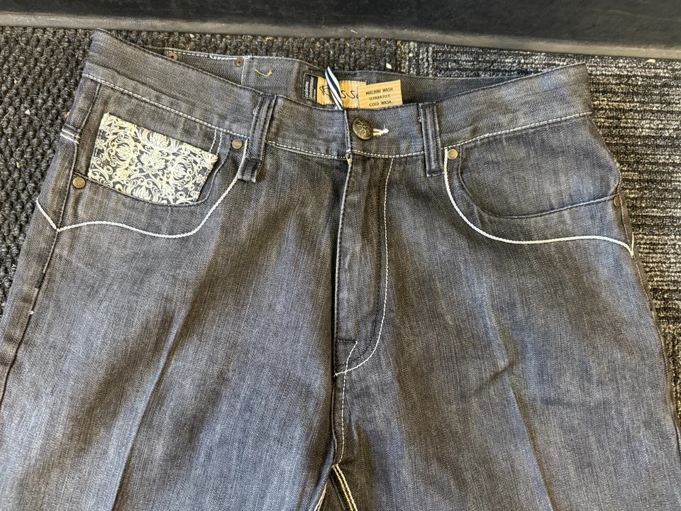 Vintage Russo Gold Embroidered Stitched Denim Jeans Red Green Stripe 36Wx26 Y2K - Image 4 of 4