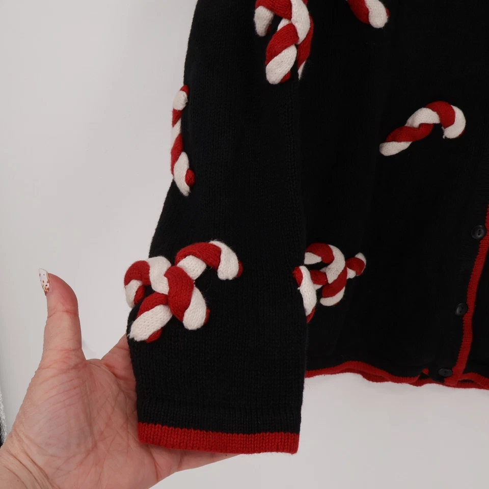 Vtg Quaker Factory Candy Cane Cardigan Sweater Ugly Christmas Holiday  Size S - Image 4 of 4