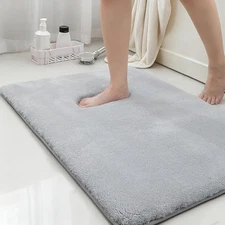 Memory Foam Bath Mat 17x24 Light Grey Soft Plush Non-Slip Absorbent Rug