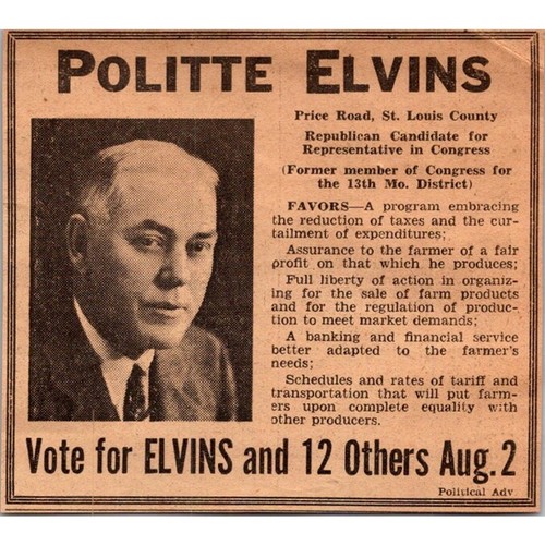 Republikanischer Kandidat Politte Elvins St. Louis MO 1932 Ad SAI1-3